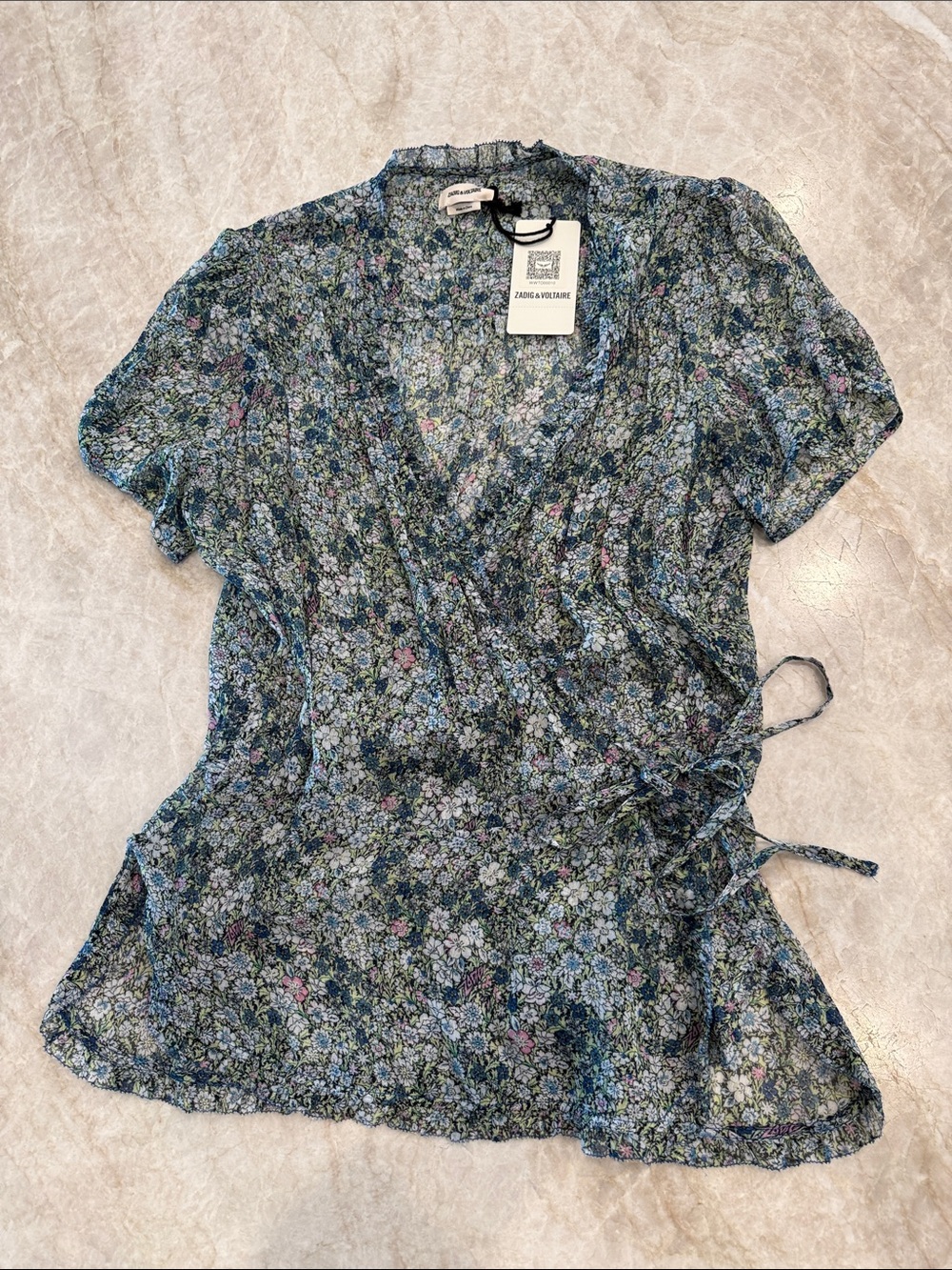 Zadig & Voltaire Green and Blue Floral Wrap Blouse